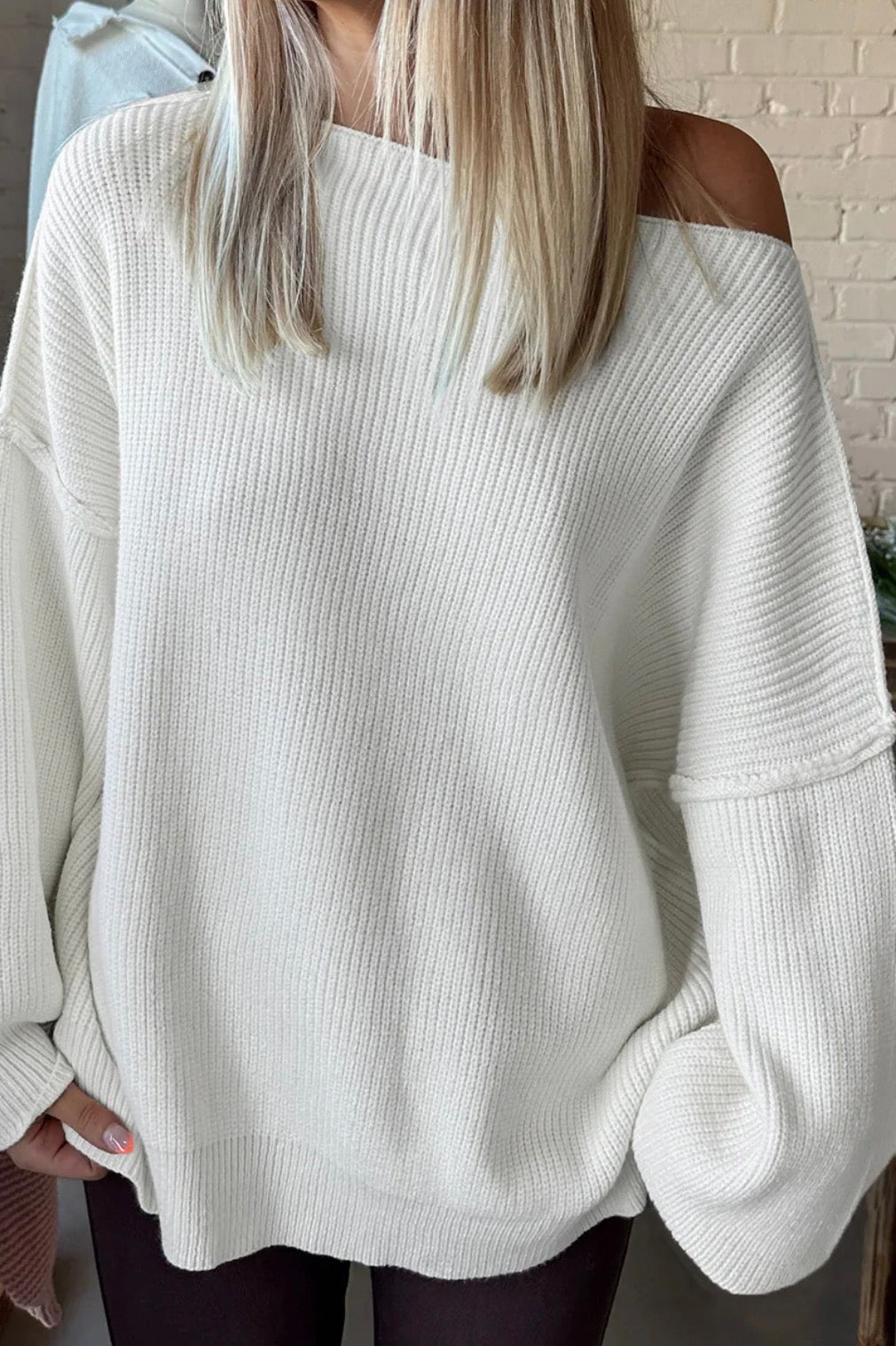 White Drop Shoulder Sweater