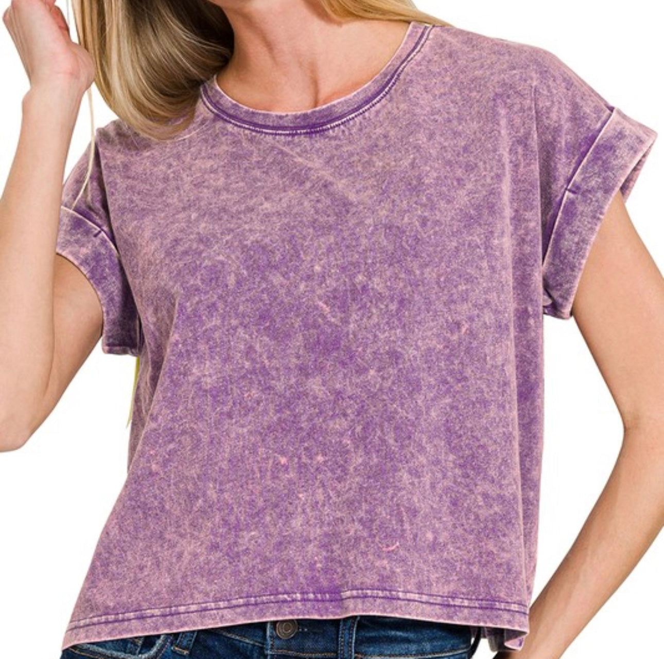 Washed Cotton Cuffed Sleeve Top