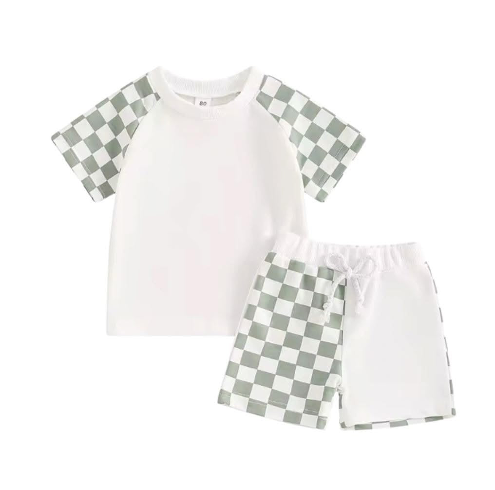 Sage Asymmetrical Chex Short Set
