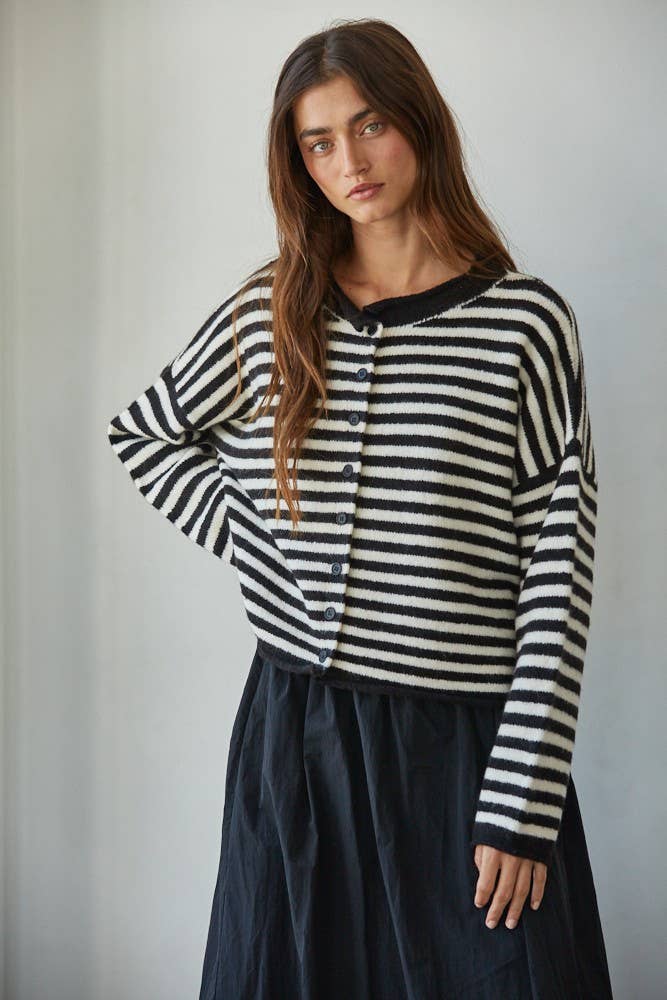 Knit Sweater Striped Buttondown Cardigan Top