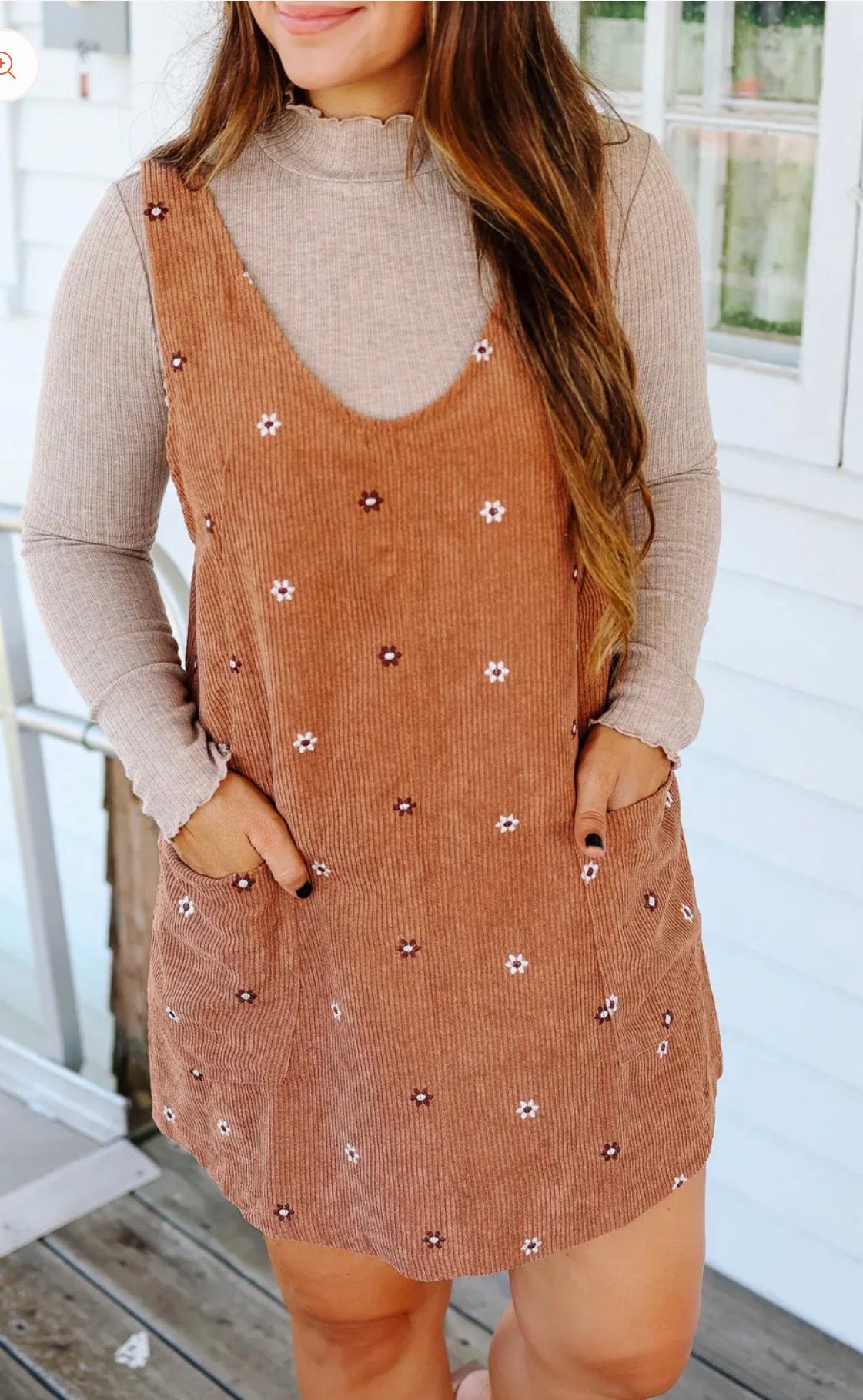 Flower Embroidered Corduroy Dress