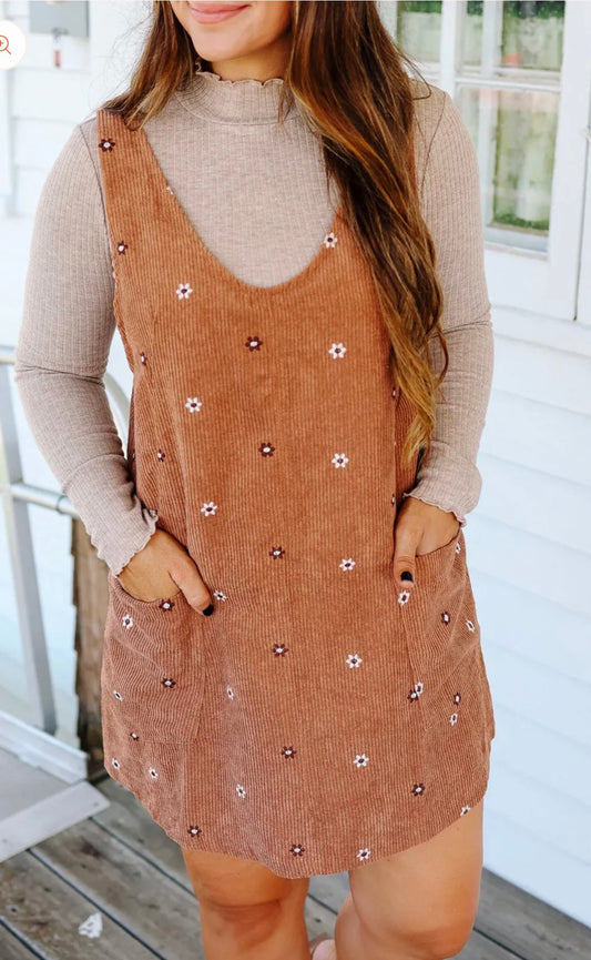 Flower Embroidered Corduroy Dress
