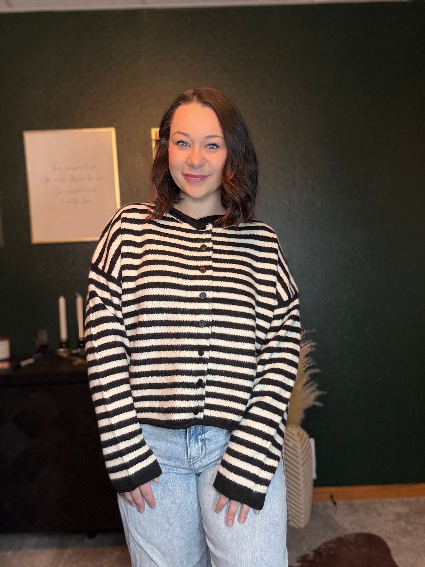 Knit Sweater Striped Buttondown Cardigan Top