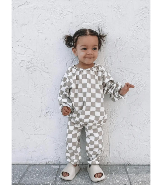 Tiramisu Checkerboard / Organic Mode Top & Pant Set