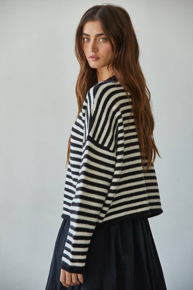 Knit Sweater Striped Buttondown Cardigan Top
