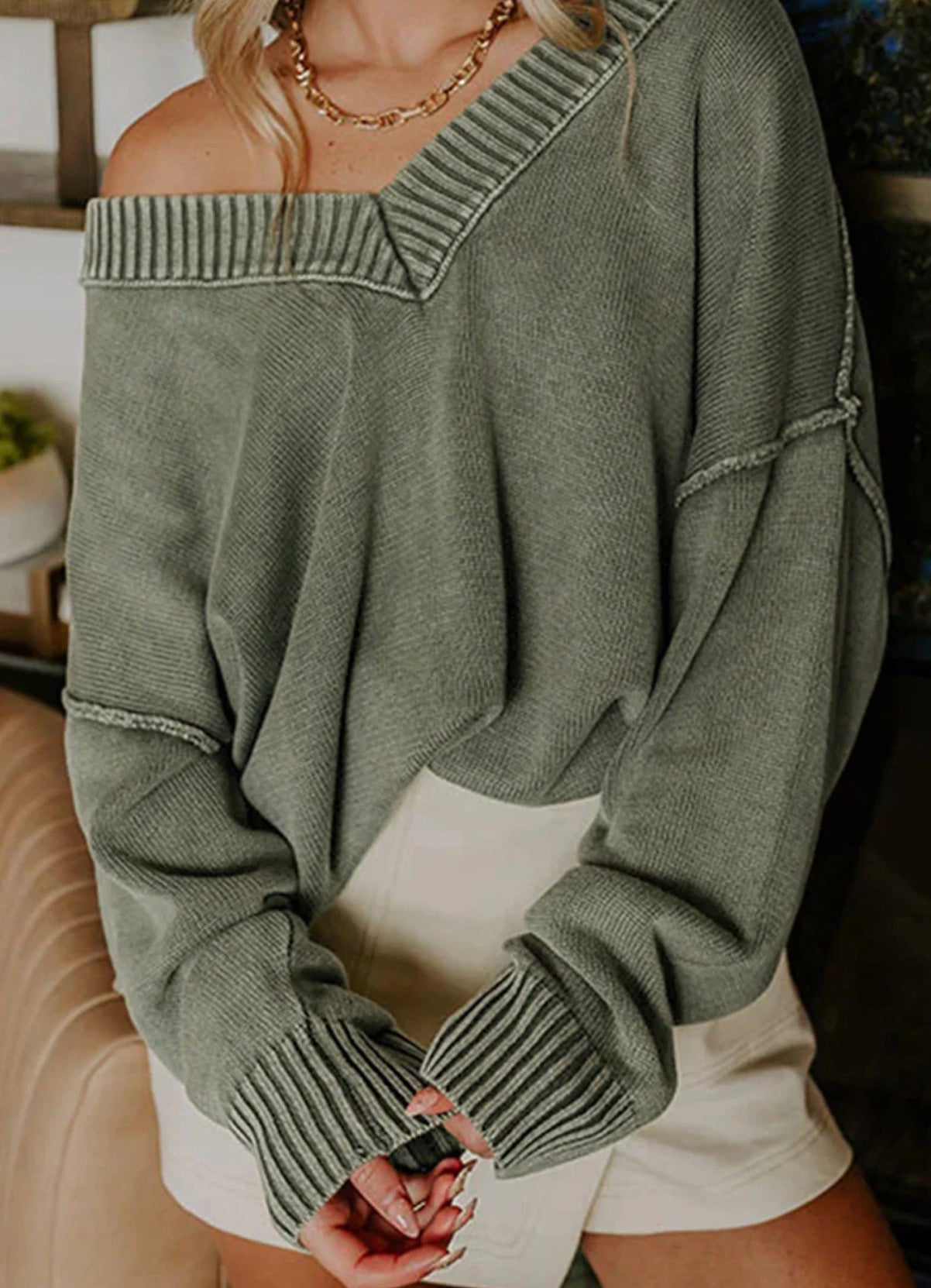 Green Mineral Wash Sweater