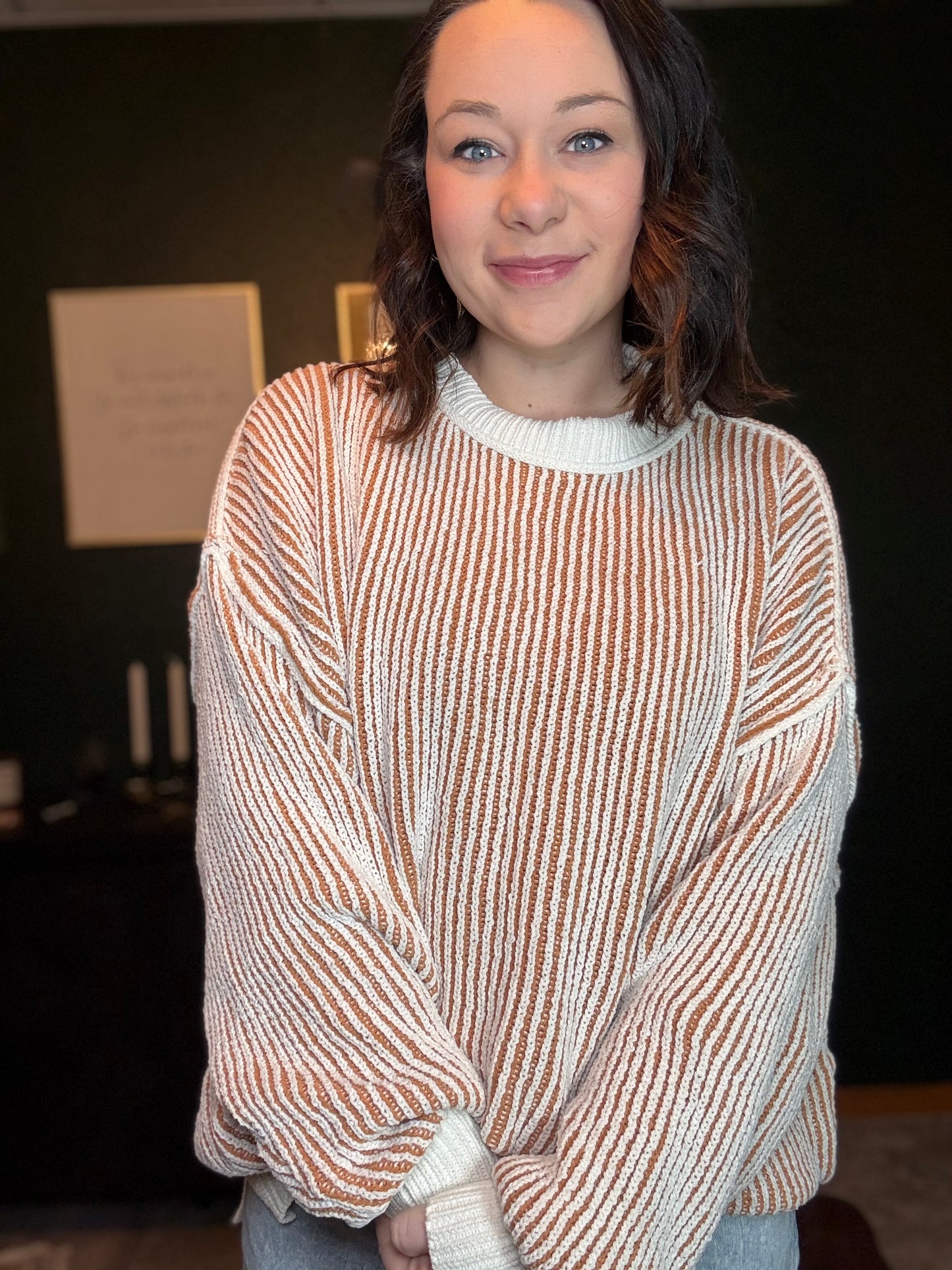 Lyric Contrast Trim Loose Sweater : Chestnut