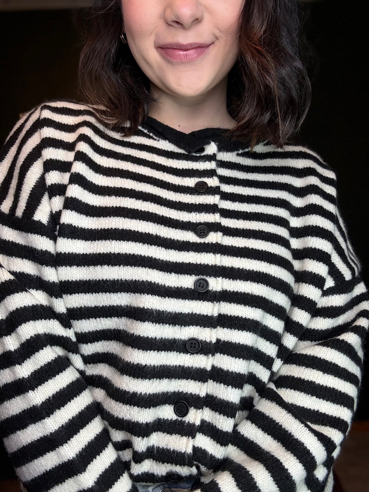 Knit Sweater Striped Buttondown Cardigan Top