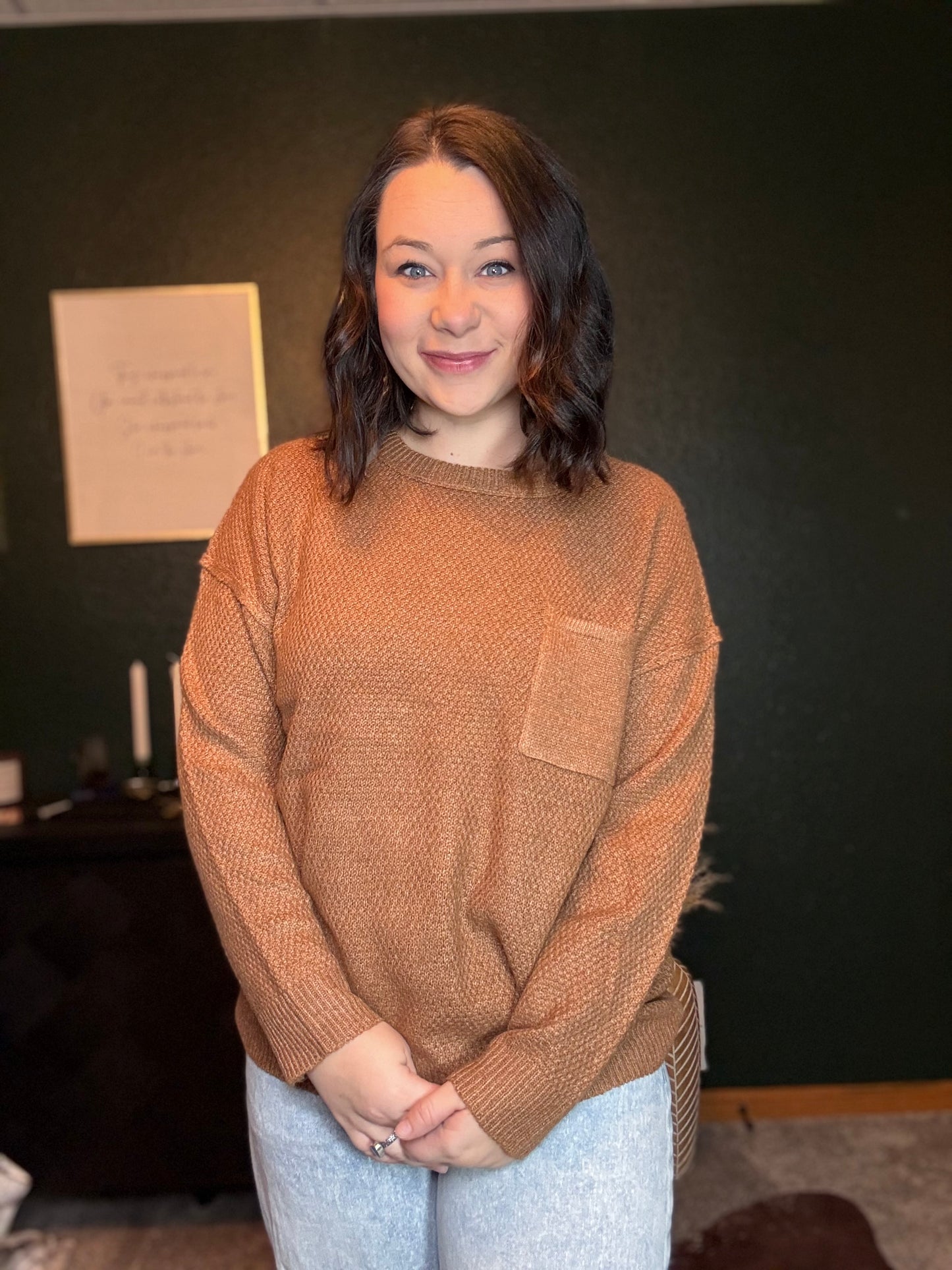 CREW NECK WAFFLE PULLOVER SWEATER