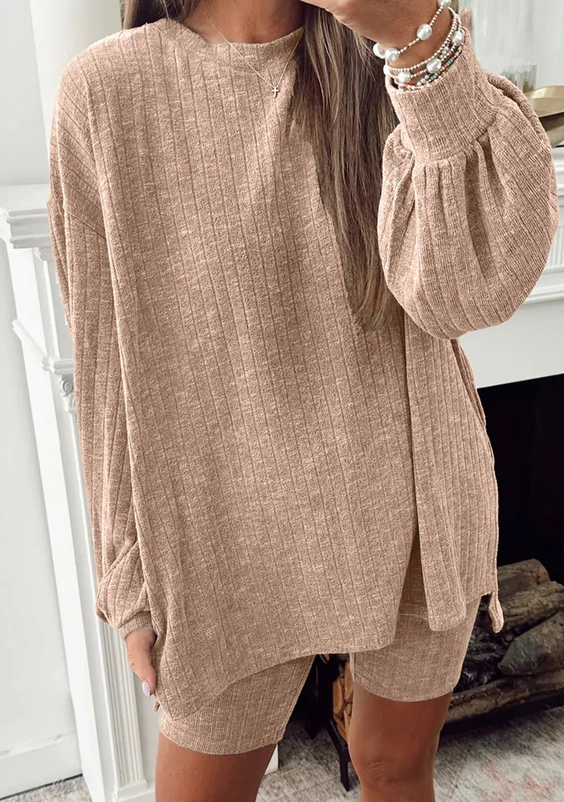 Khaki Ribbed Knitted Set