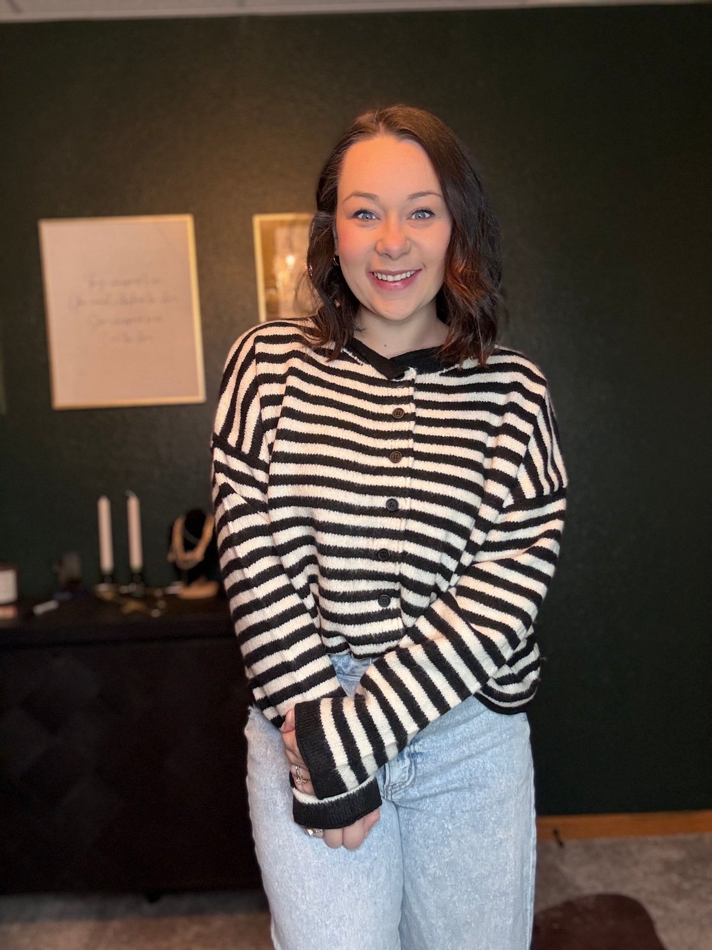 Knit Sweater Striped Buttondown Cardigan Top
