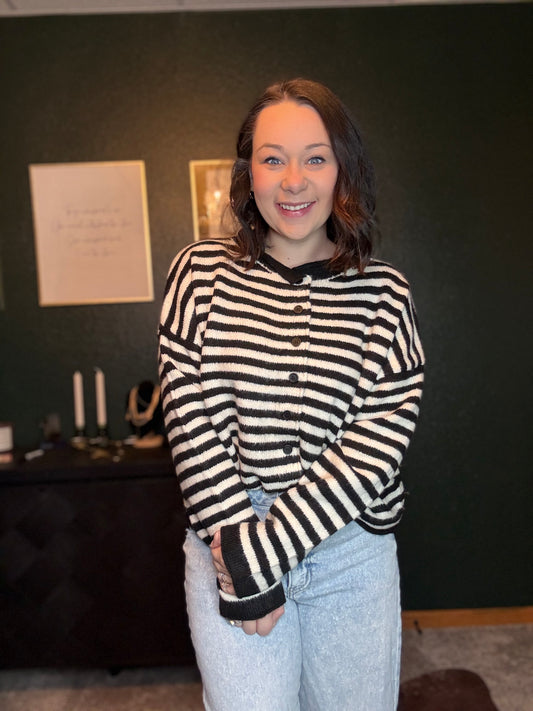 Knit Sweater Striped Buttondown Cardigan Top