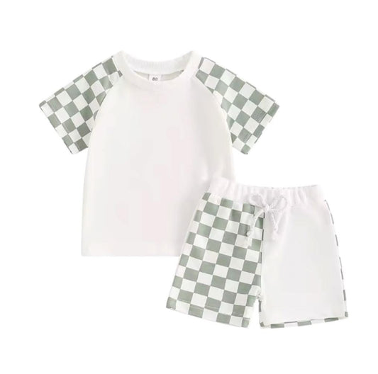 Sage Asymmetrical Chex Short Set