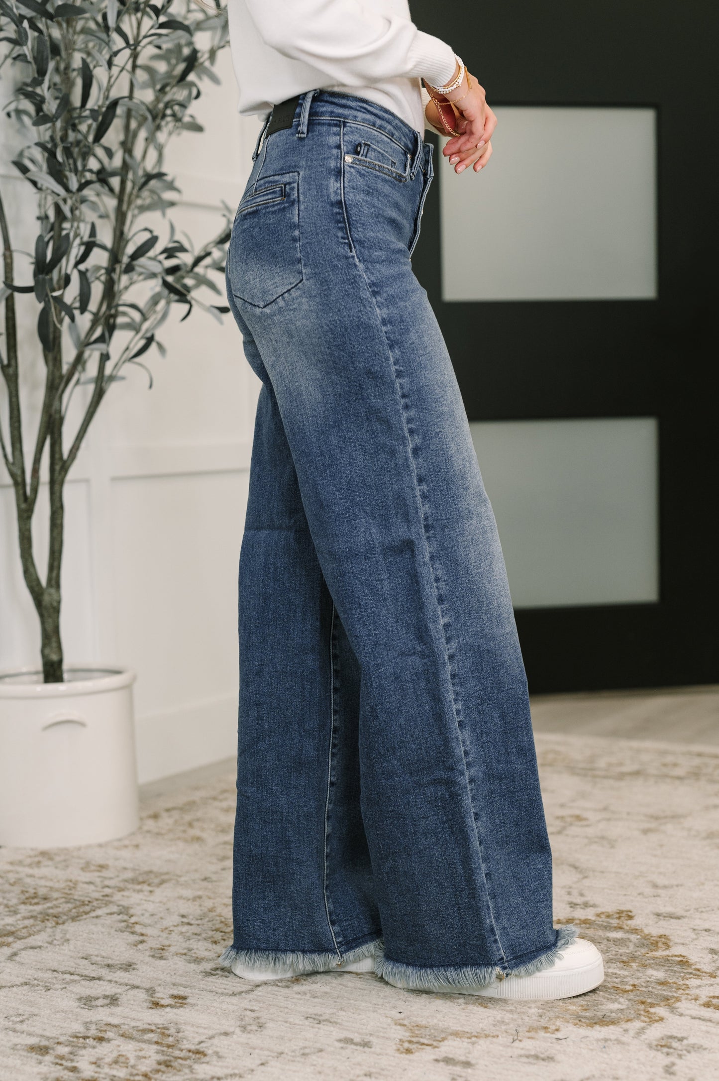 Karla High Waist Column Straight Button-Fly & Back Welt Pkts