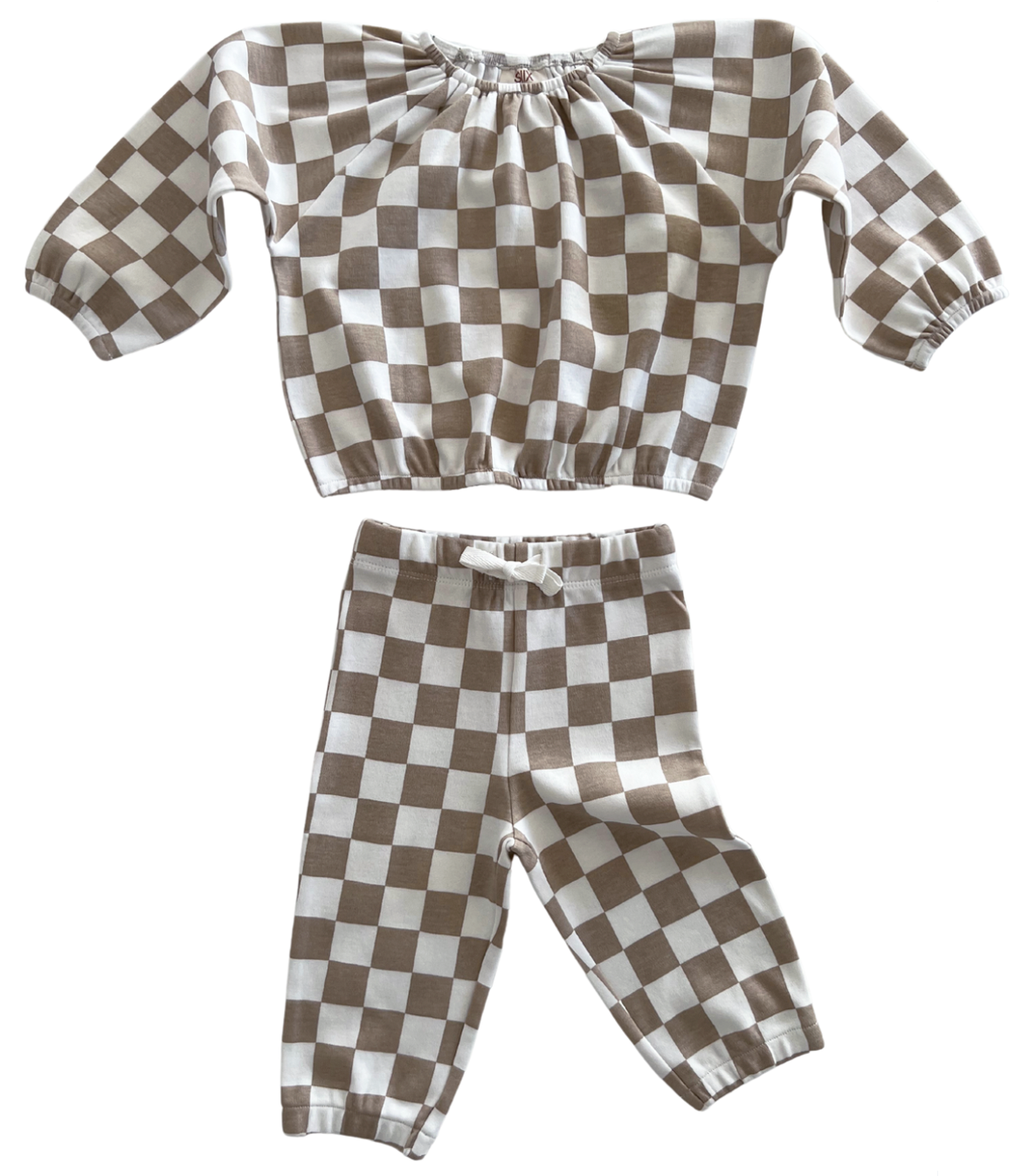 Tiramisu Checkerboard / Organic Mode Top & Pant Set