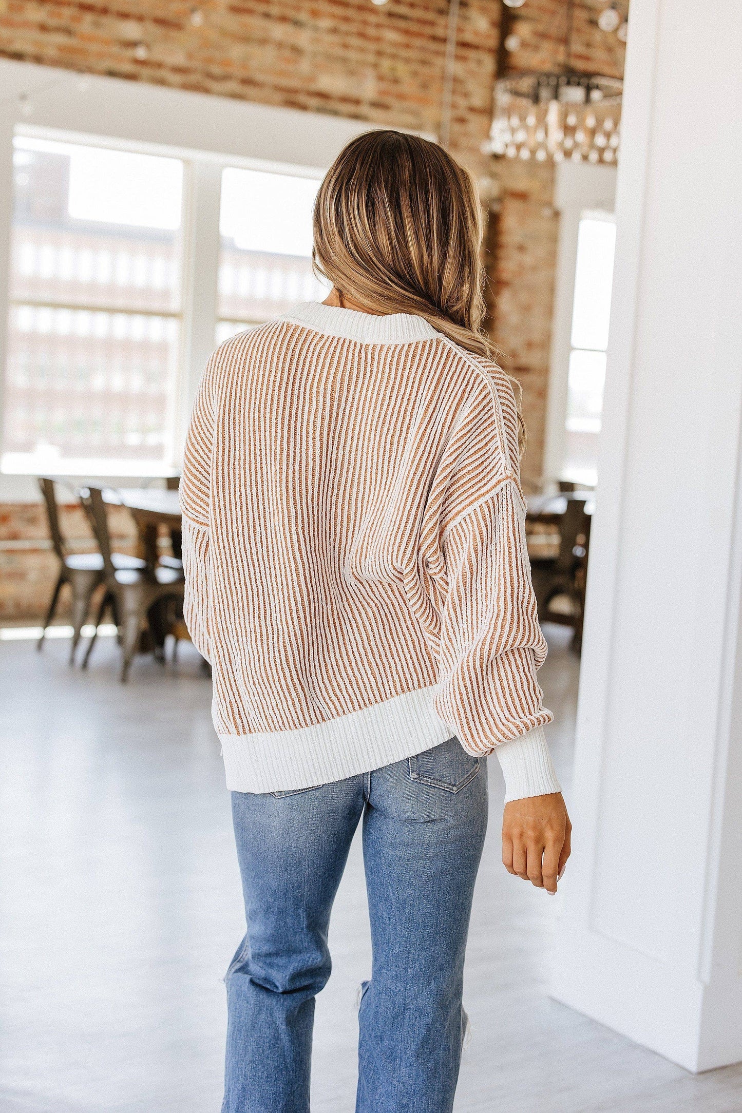 Lyric Contrast Trim Loose Sweater : Chestnut